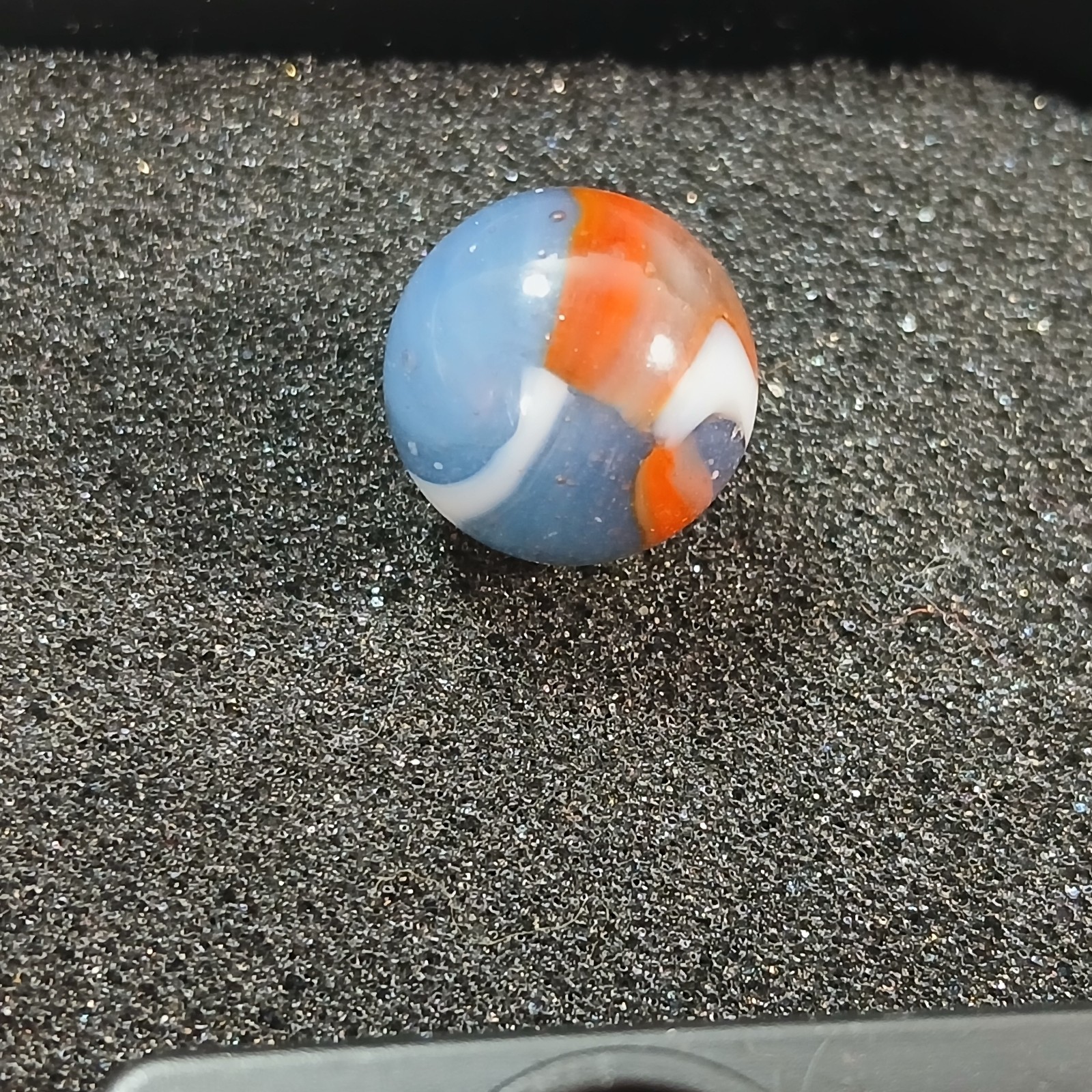 Vintage Peltier Glass Rainbo Marble – Baby Blue Red & White – .59″ Very Nice!