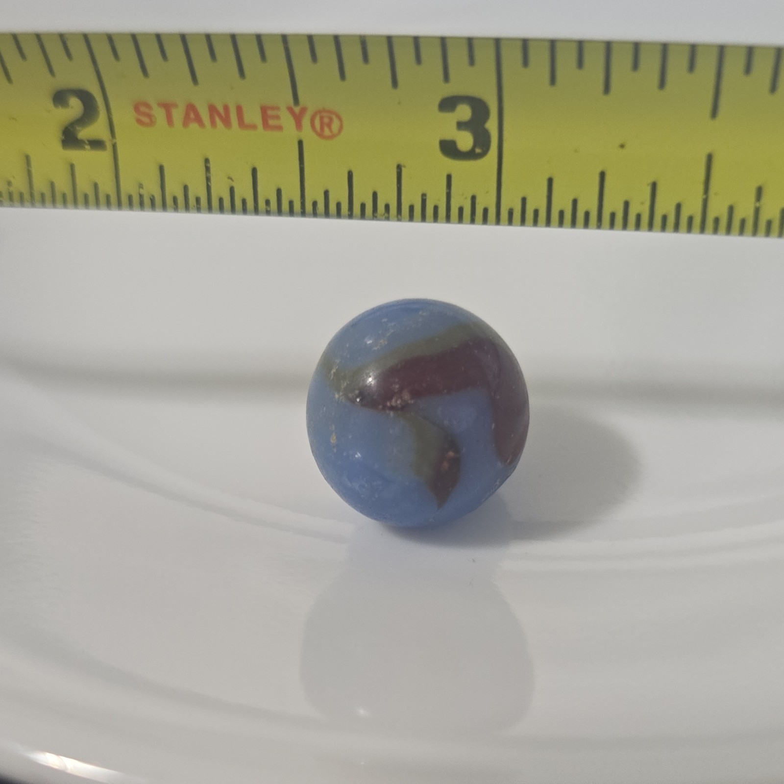 Glass Toy Marble, Blue w/ Maroon Red & White Swirl Design, Ages 17+ Years