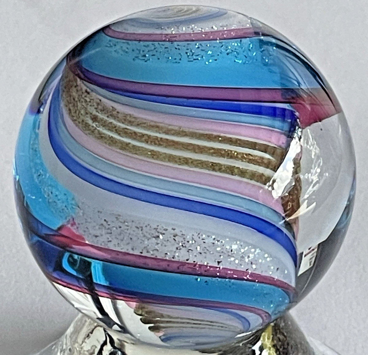 2017 EDDIE SEESE MARBLE HANDMADE GLASS ART 1.45″ DICHROIC SWIRL GOLD SILVER LUTZ