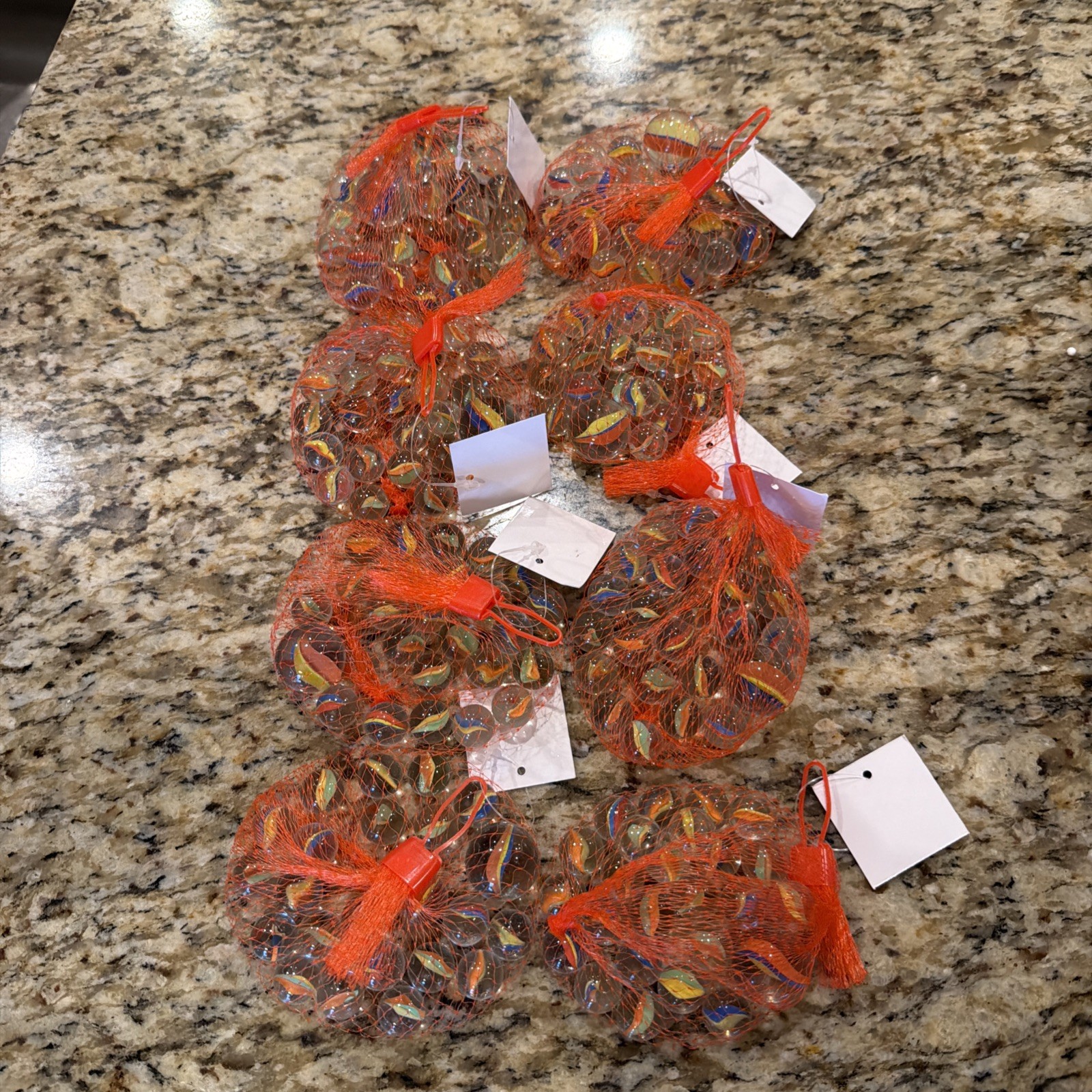 glass marble set – netted bag of 21 assorted marbles – Lot Of 8 Bags. New!