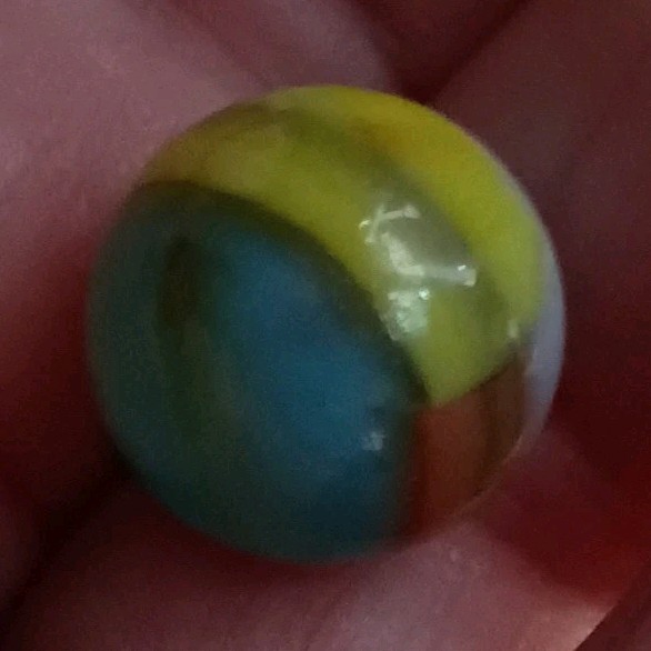 pelter Glass Toy Marble Blue White Yellow Swirl for Ages 17 Years & Up