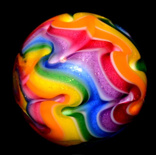 HOT HOUSE GLASS MARBLE/1.753″-PSYCHEDELIC SUNBURST-CRAZY DICHROIC RIBBONS