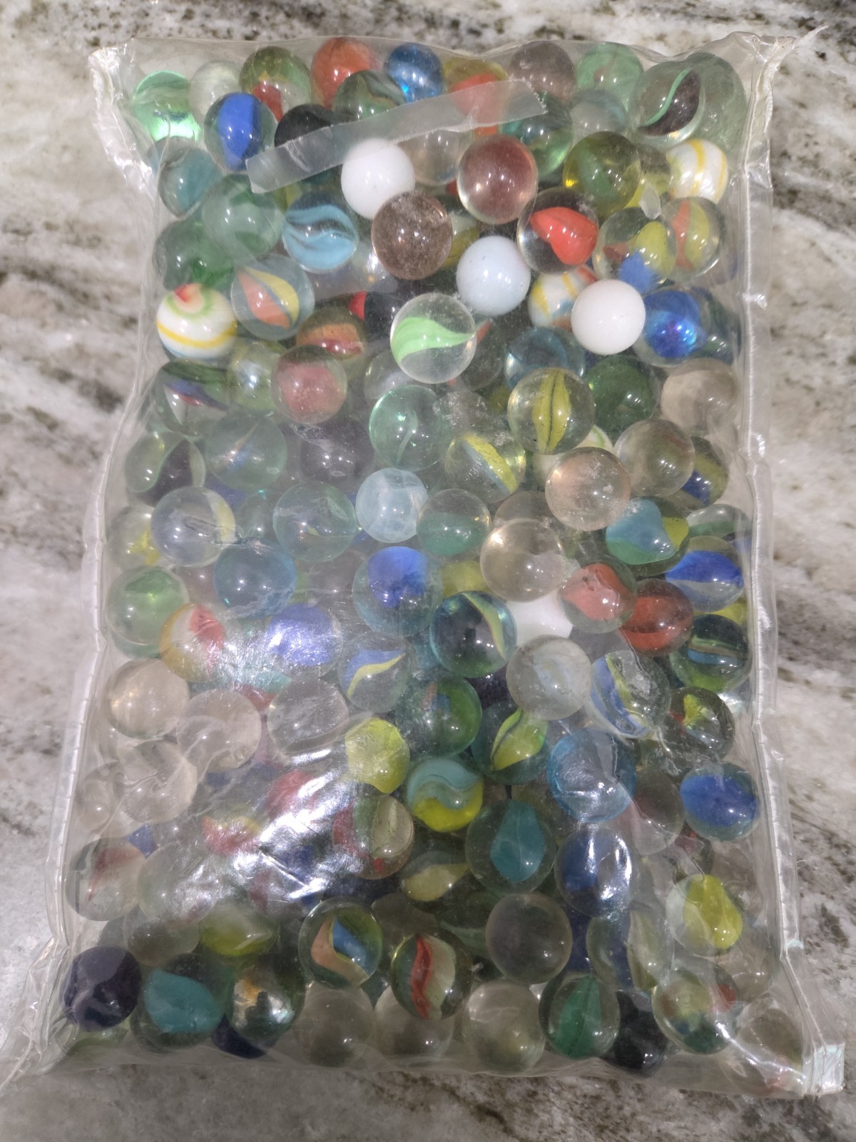Approx 4 pounds GLASS MARBLES SWIRLS CATS EYE WHITE MULTI COLORED BLUE VINTAGE?