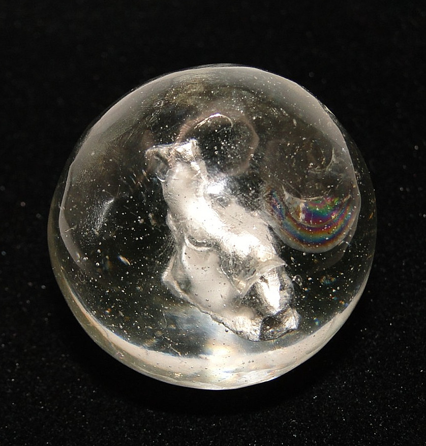 SALE Antique German Sulphide Dog Figure in Glass Marble Large 1 1/2″ diameter
