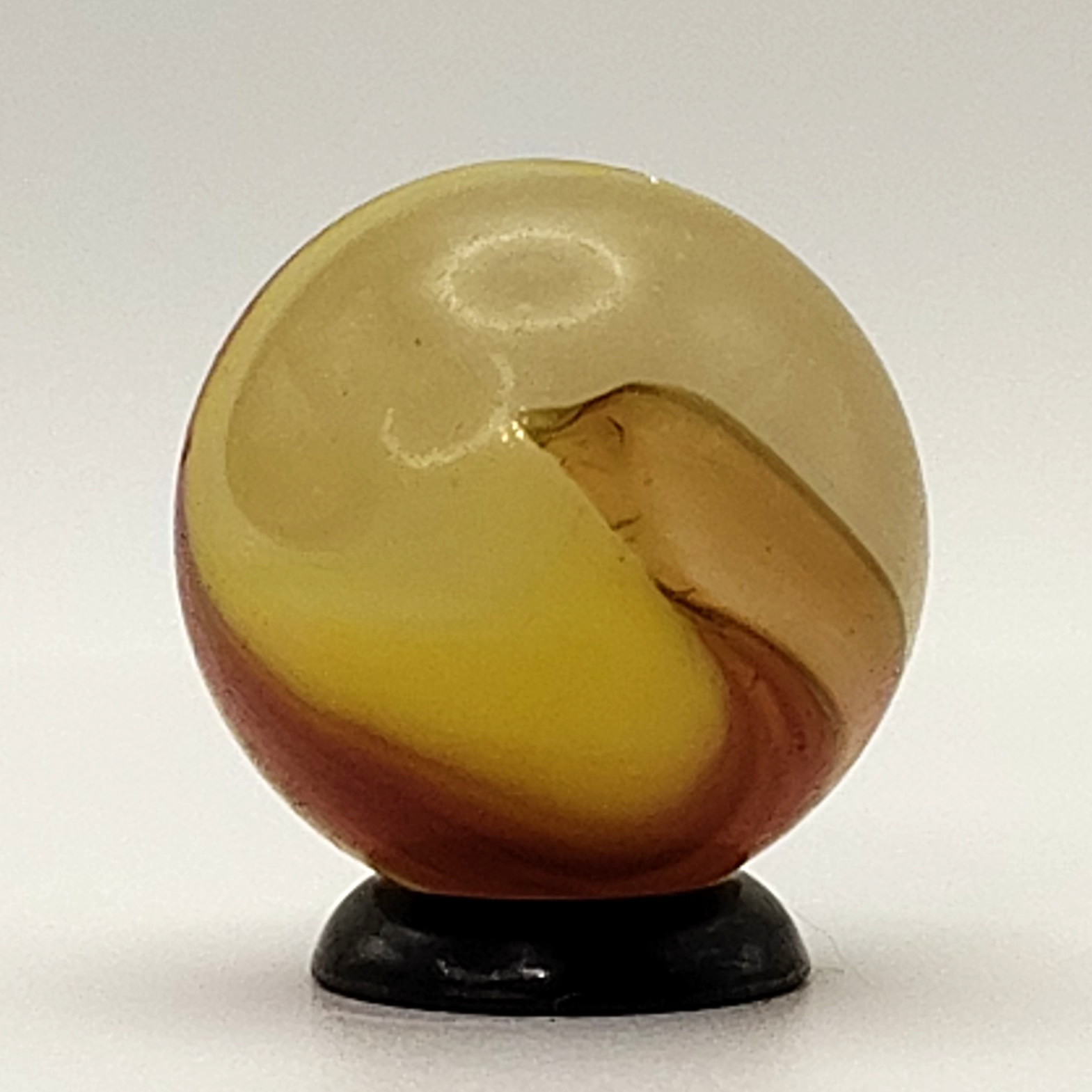 ~3/4″ Akro Agate Egg Yolk Oxblood Shooter Marble NM+