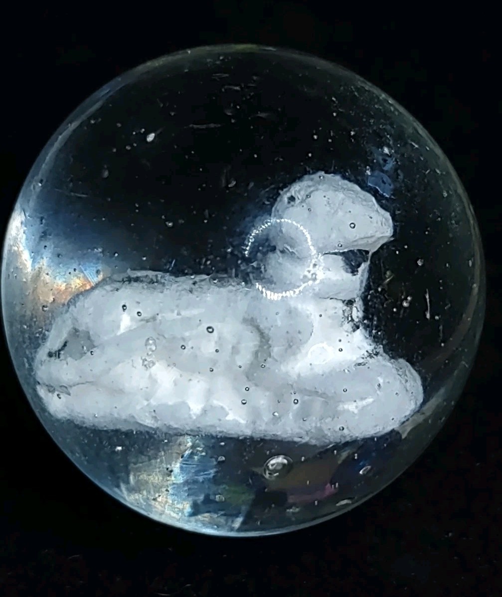 1.23″ SULPHIDE Dog Glass Toy Single Pontil Antique Handmade GERMAN Marble M-