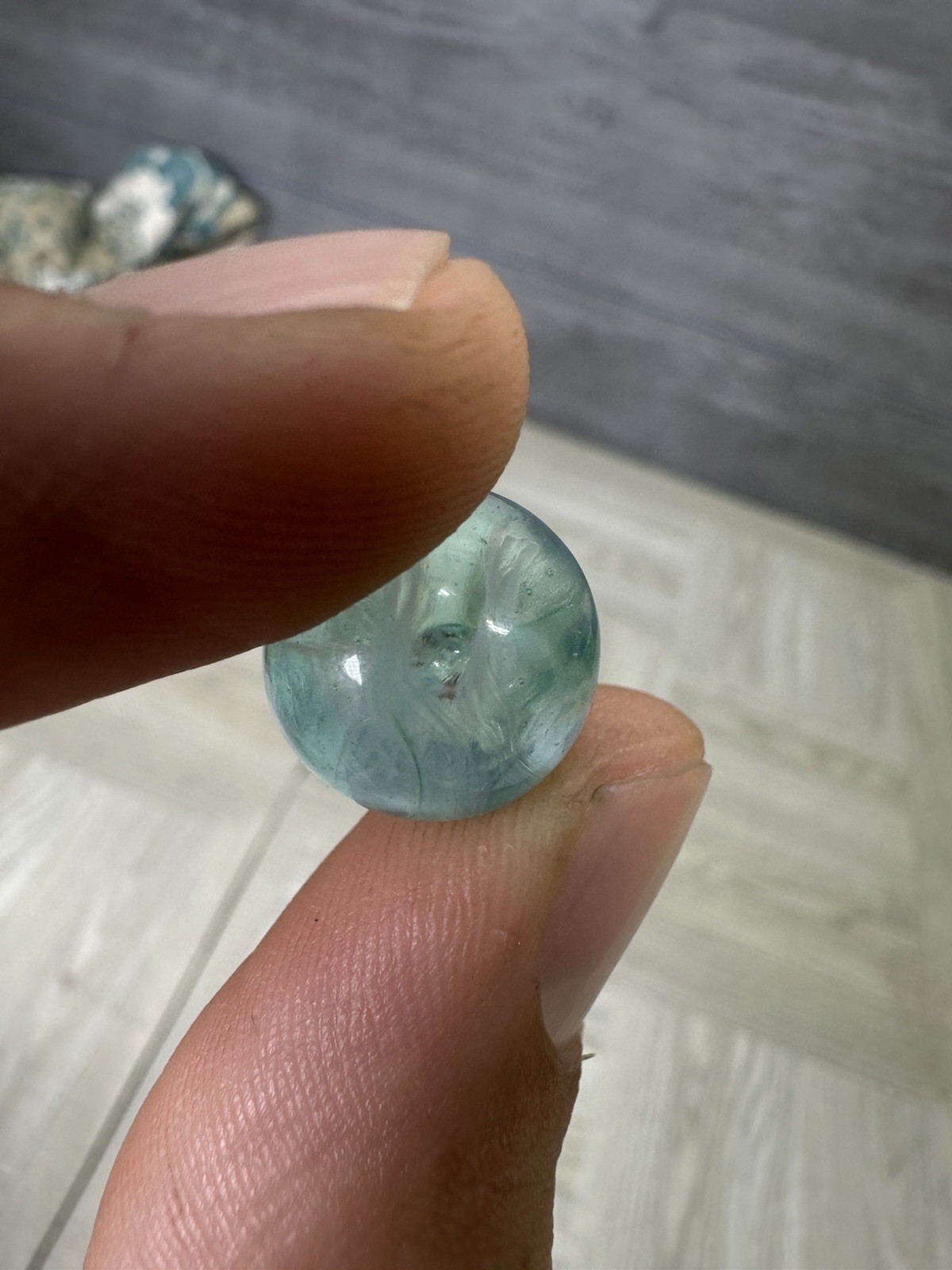 Vintage Center Bubble Swirl Marble Light Blue Bubble Glass Clear Base