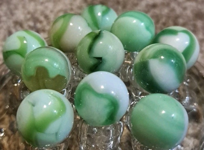 Lot Of 11 Estate Sale Marbles In Greens. Not UV