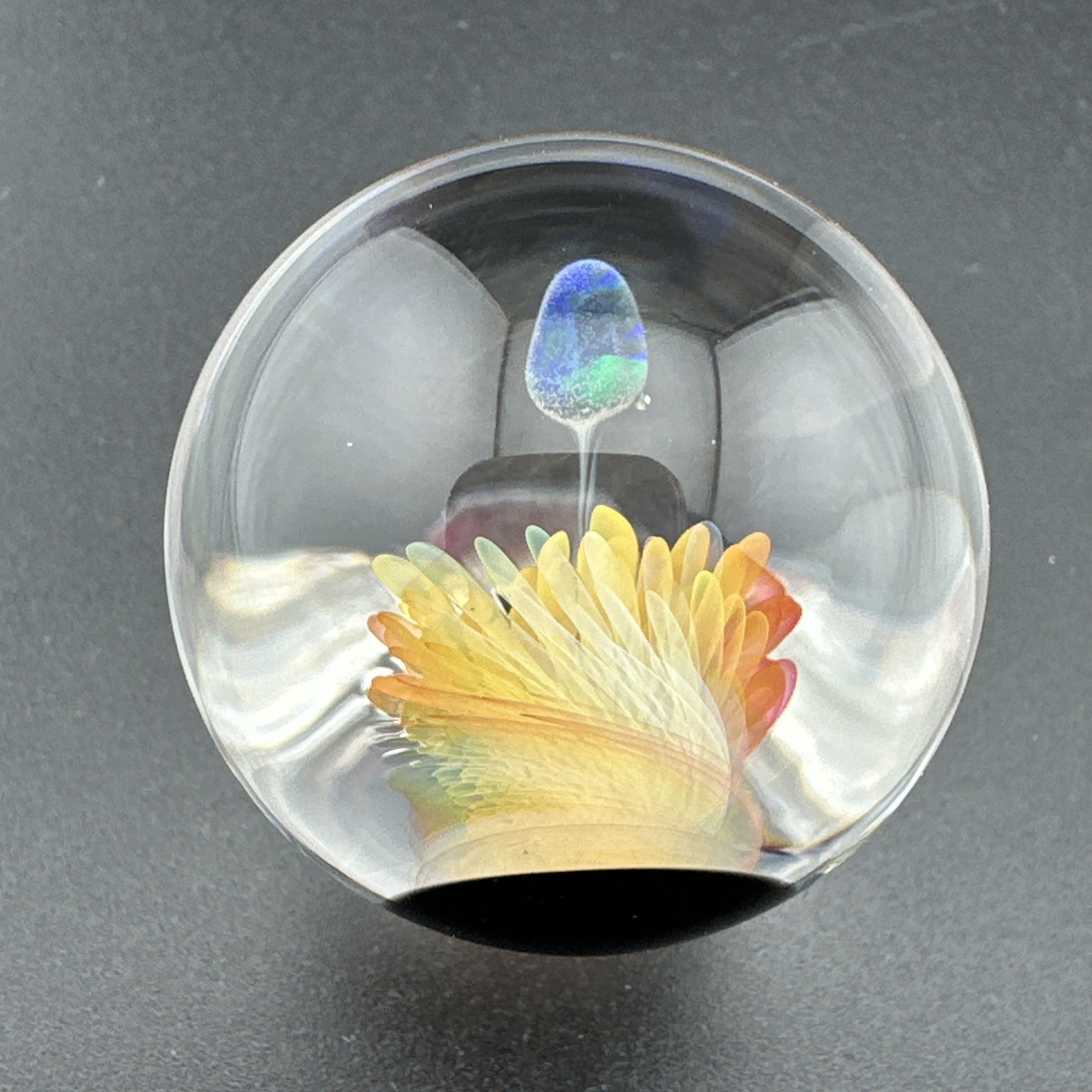 Contemporary Handmade Art Glass Marble 1.26″ Fumed Spiral Swirl + Opal, Boro MIB