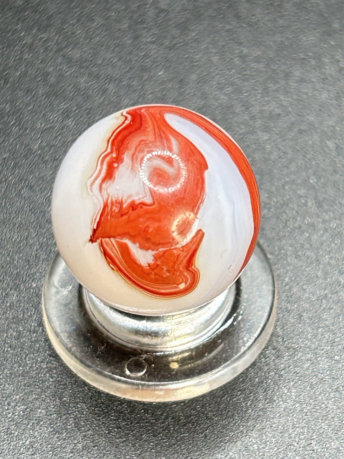 Vintage Akro Agate Silver Oxblood Marble Thick Oxblood Snake Pattern 0.629”