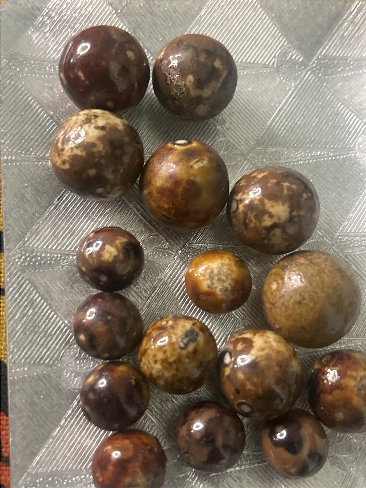 ANTIQUE CLAY GERMAN BENNINGTON MARBLES LOT OF 16 MINT 1850s BROWN .75” .5” .25”