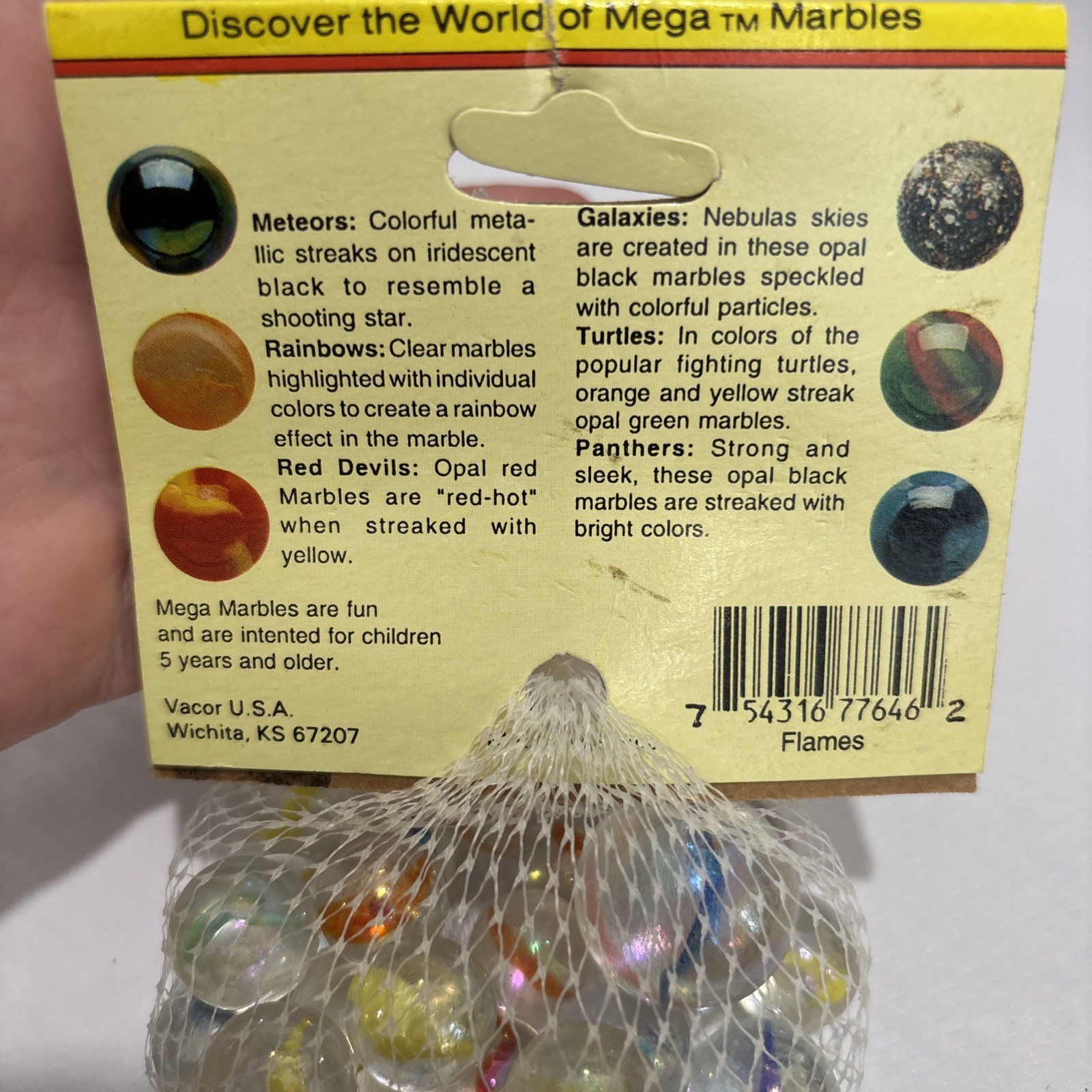 “FLAMES” VACOR MEGA MARBLES Vintage 1990s Net Bag 24 16mm/1 25mm Shooter