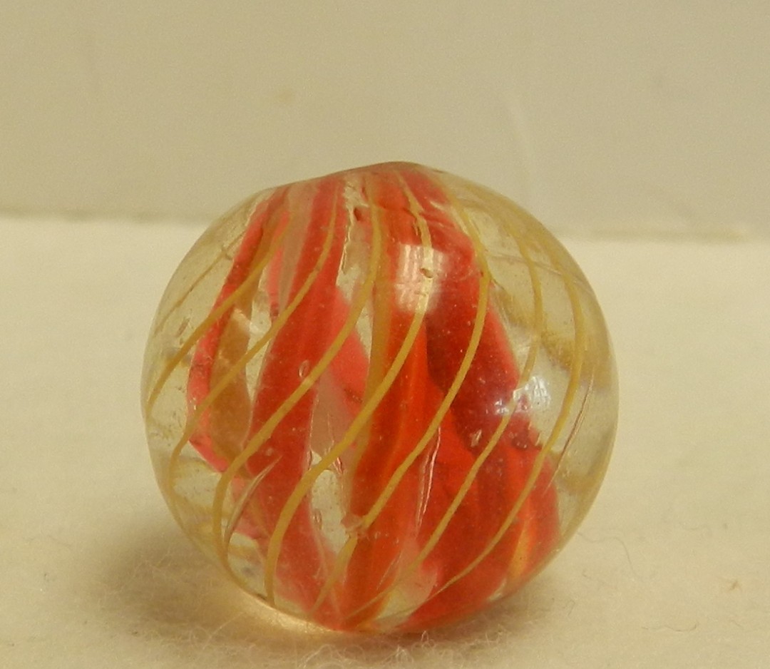 #21090m Nice Vintage Faceted Pontil Caged Divided Ribbon Swirl Marble Mint Minus