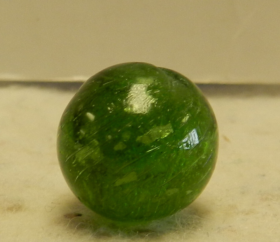 #17807m Vintage German Handmade Green Glass Mica Marble .62 Inches