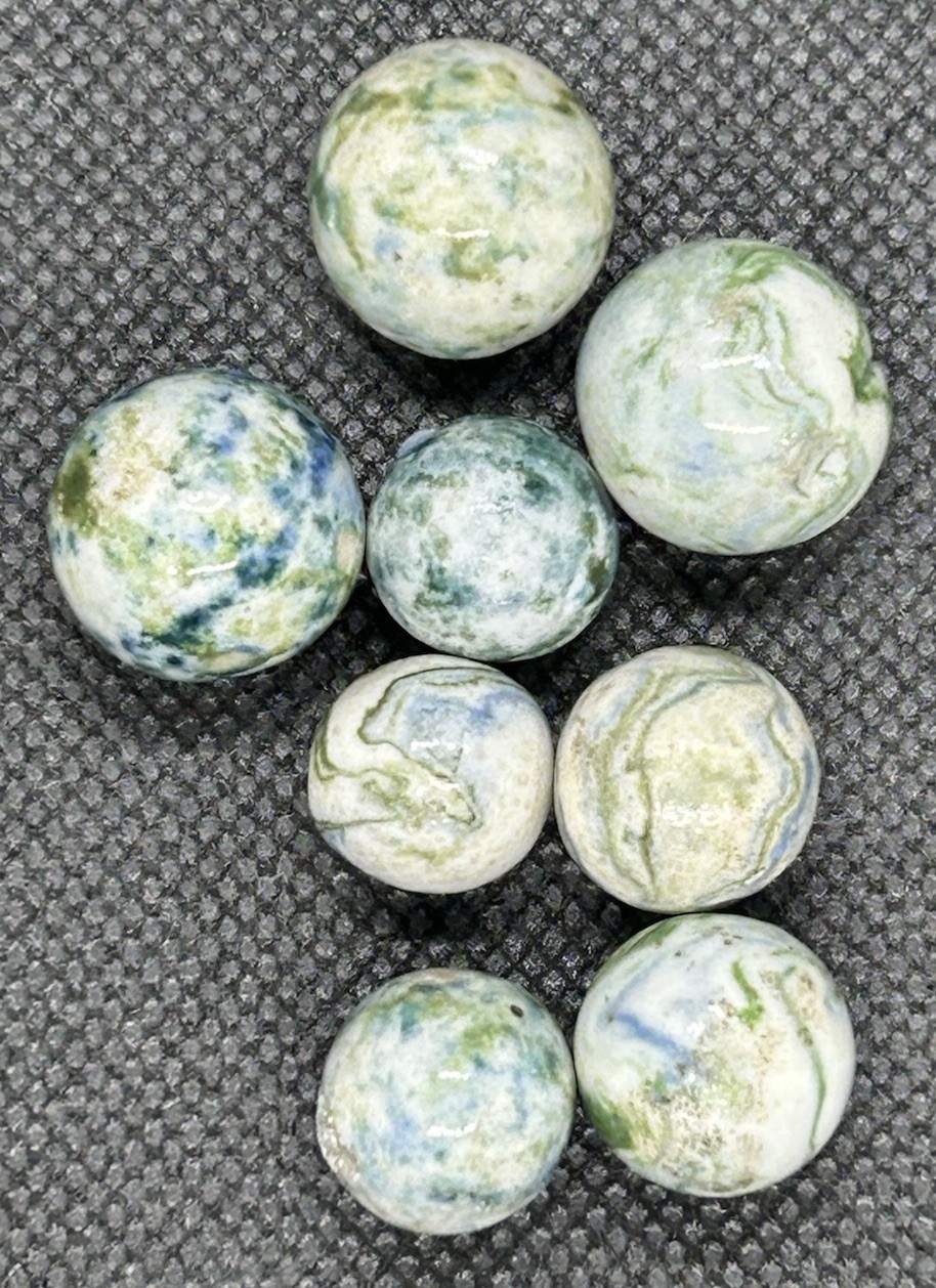 8 Vintage Handmade Glazed Lined Crockery Marbles 5/8” To 1/2” M To NM
