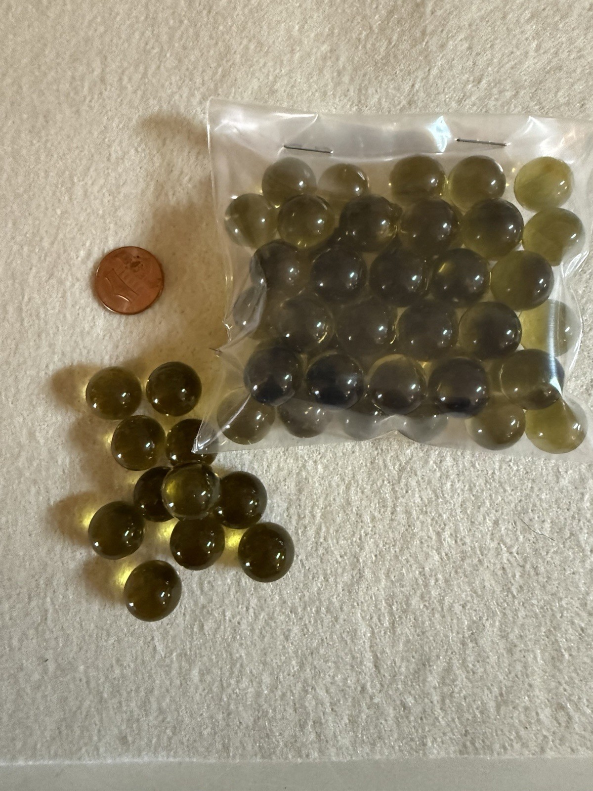 Vintage Green Yellow Color Glass West Virginia Marbles – Approximately 9/16″