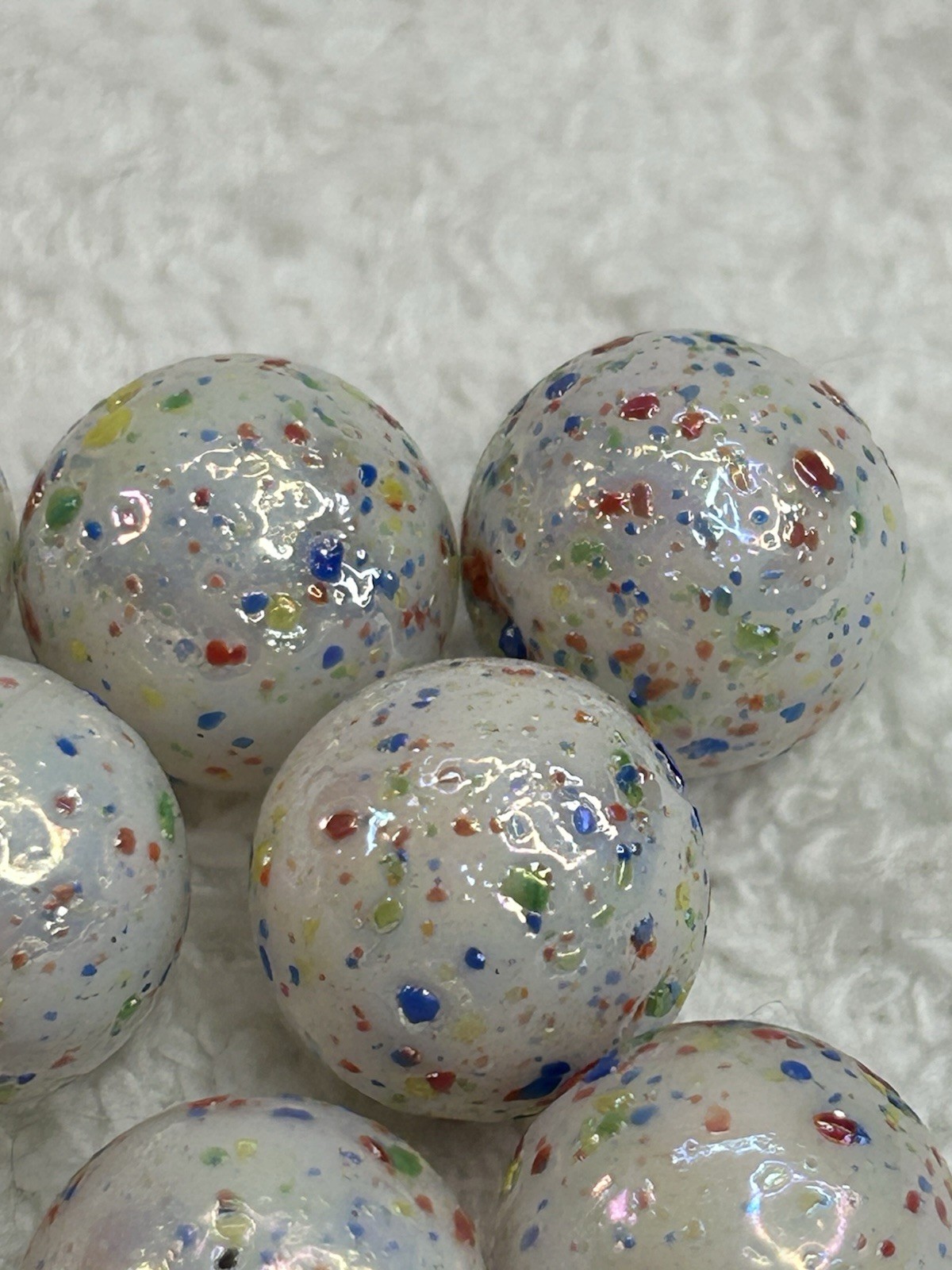 Lot Of 11 Speckled MARBLES Vintage Glass White Confetti .54 Inches