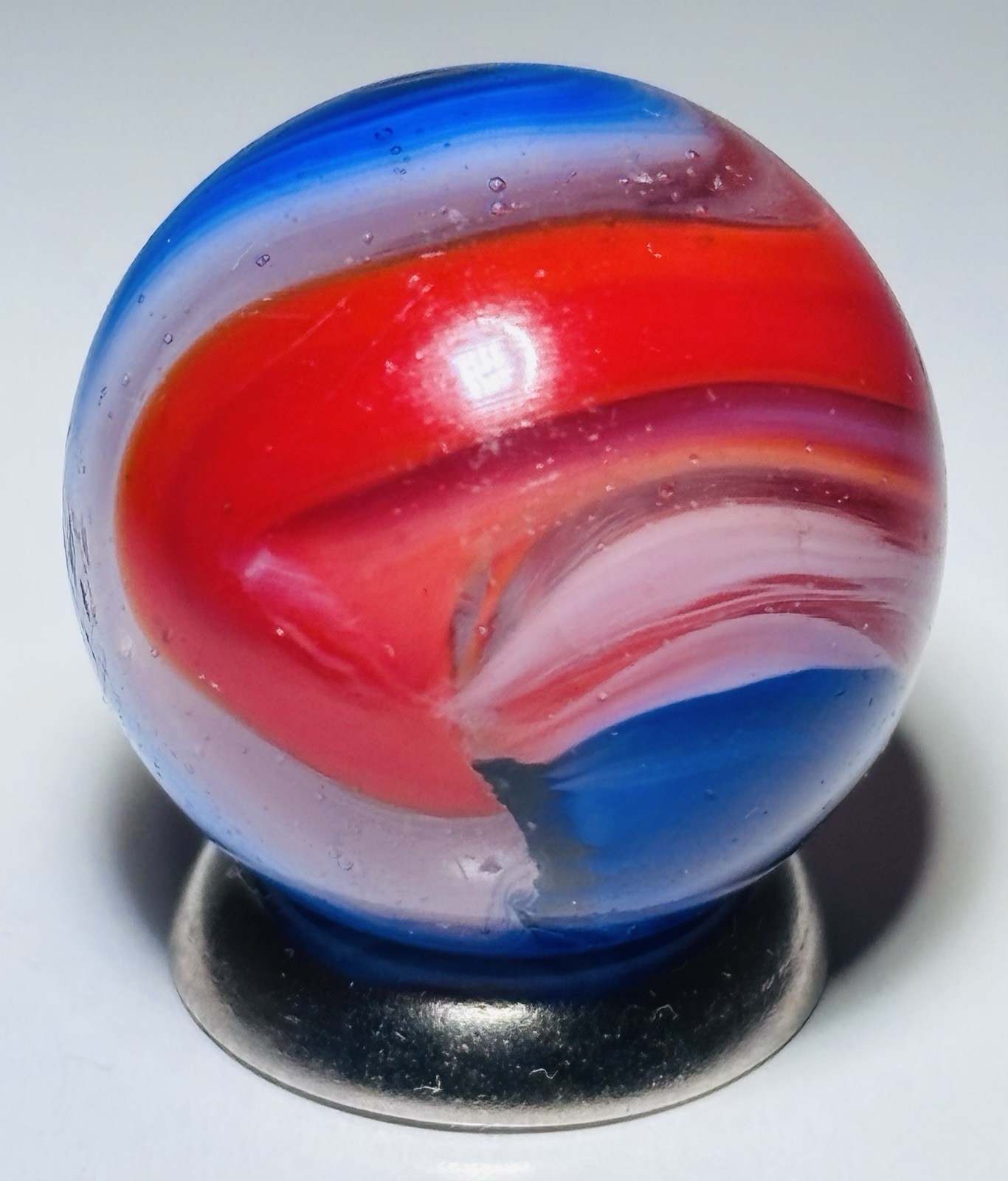 Vintage Akro Red White & Blue Popeye Corkscrew Marble .74” Near Mint Cond