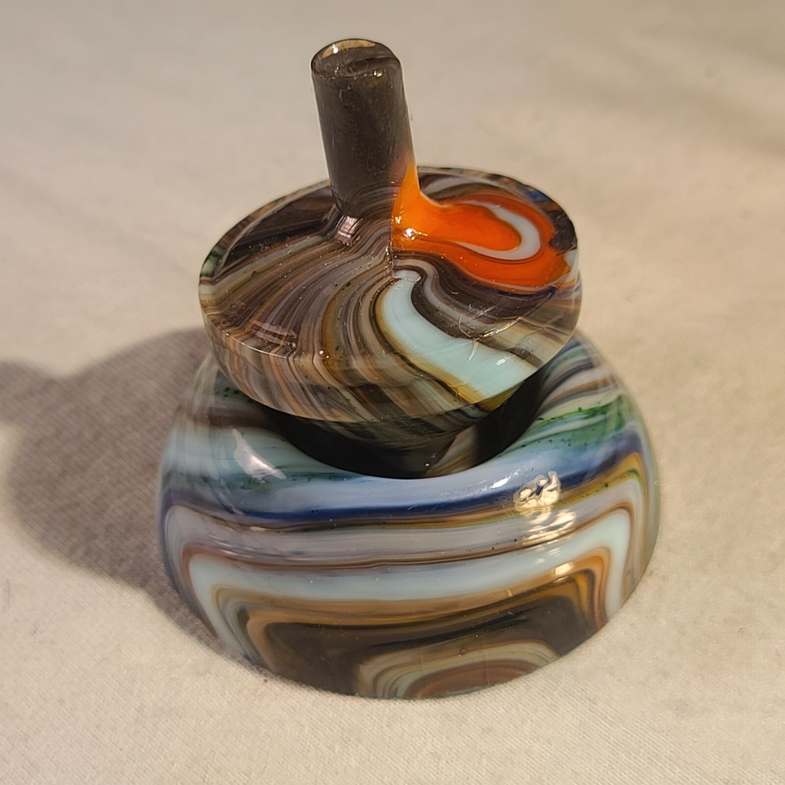 ANDY DAVIS, Glass Art Spinning Top & Base, Tom Jinks Run (?), #259F