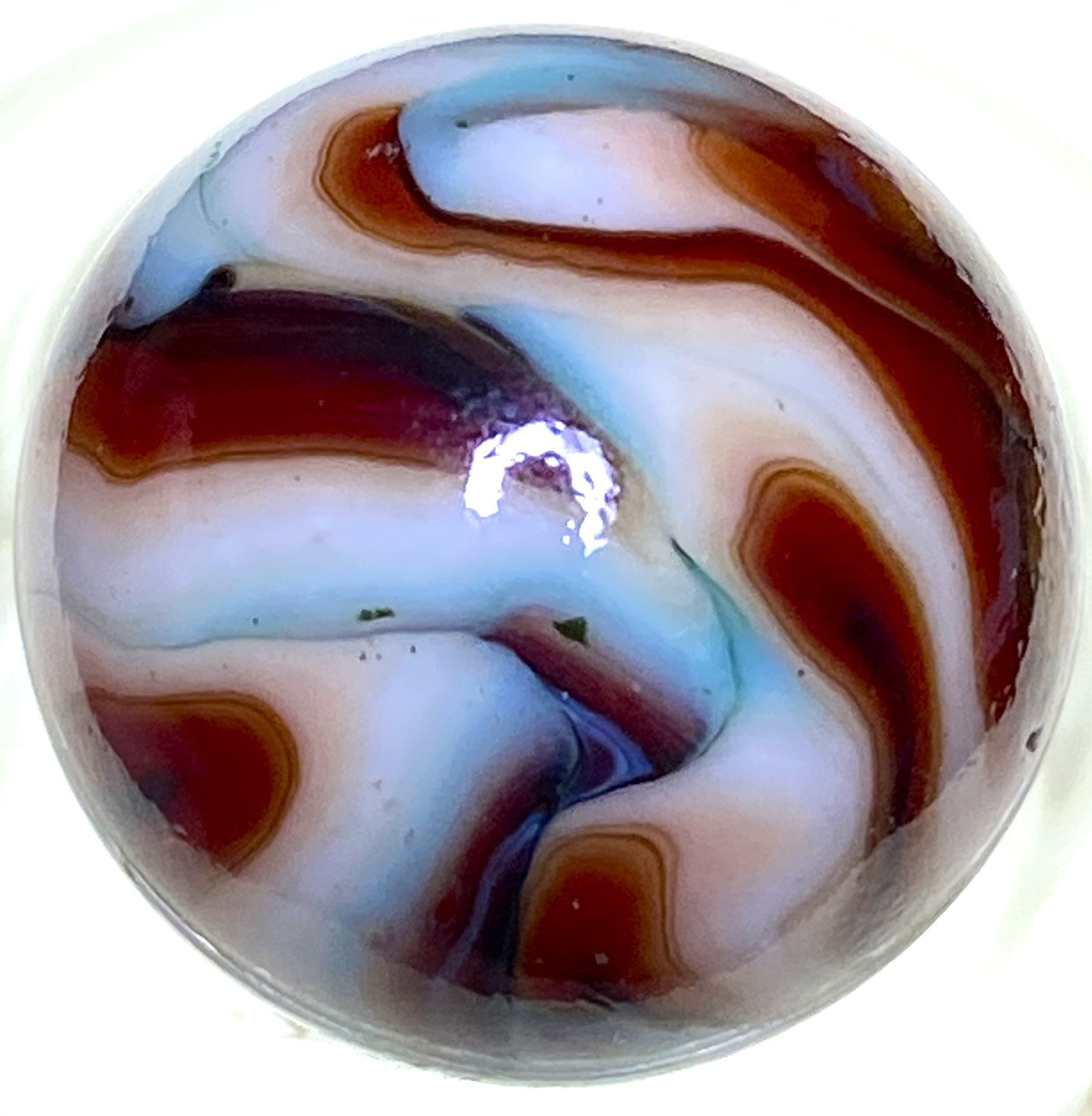 BLEEDING BLOODY OXBLOOD VERY UNIQUE FLAMEY LARGER SWIRLED SHOOTER .78″ BOX03/76