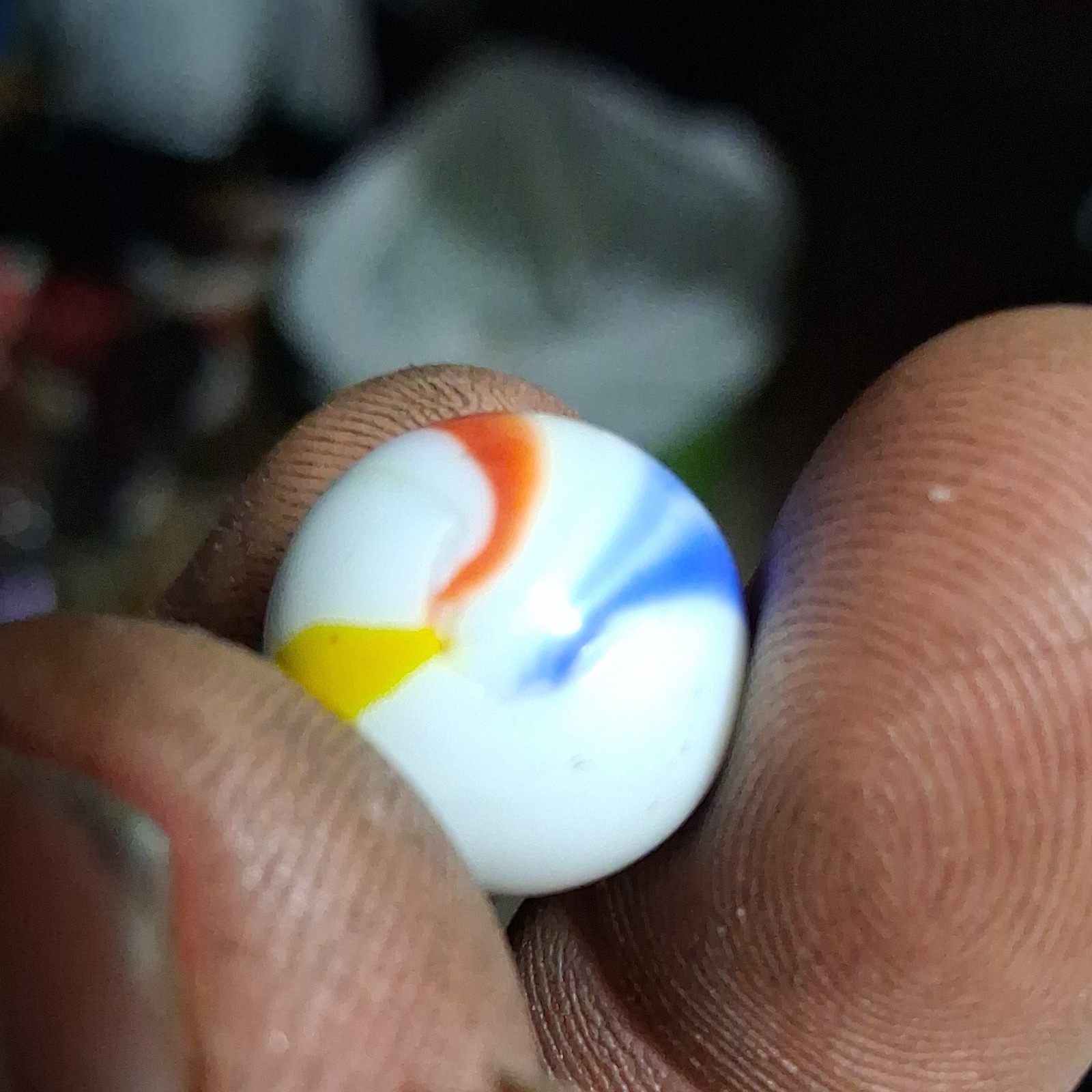 White Patch Machine Made Toy Marble Red Yellow Blue Swirls Ages 8-11, 12+