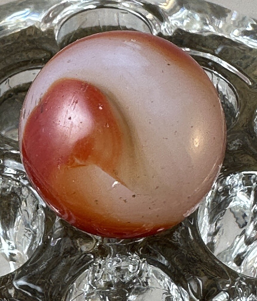 85/128 RED, BROWN & OPAQUE WHITE SHOOTER MARBLE SMOOTH