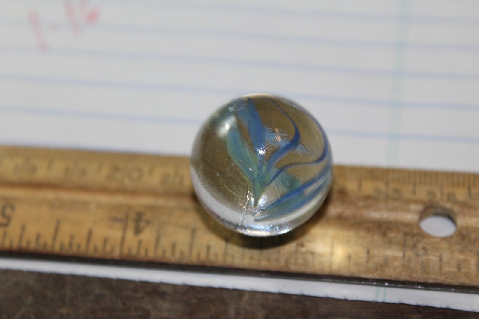 Vintage Machine Made 1″ Shooter Marble Caged Blue Strands