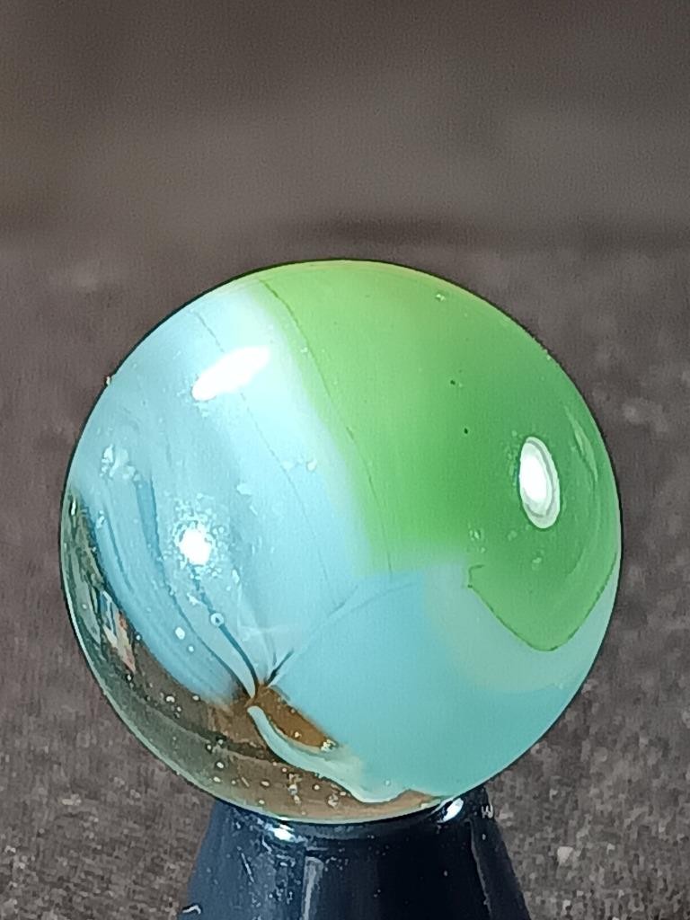 5/8″ Vitro Willow Green Robin’s Egg Patch Ribbon Wispy White NM Marble A978