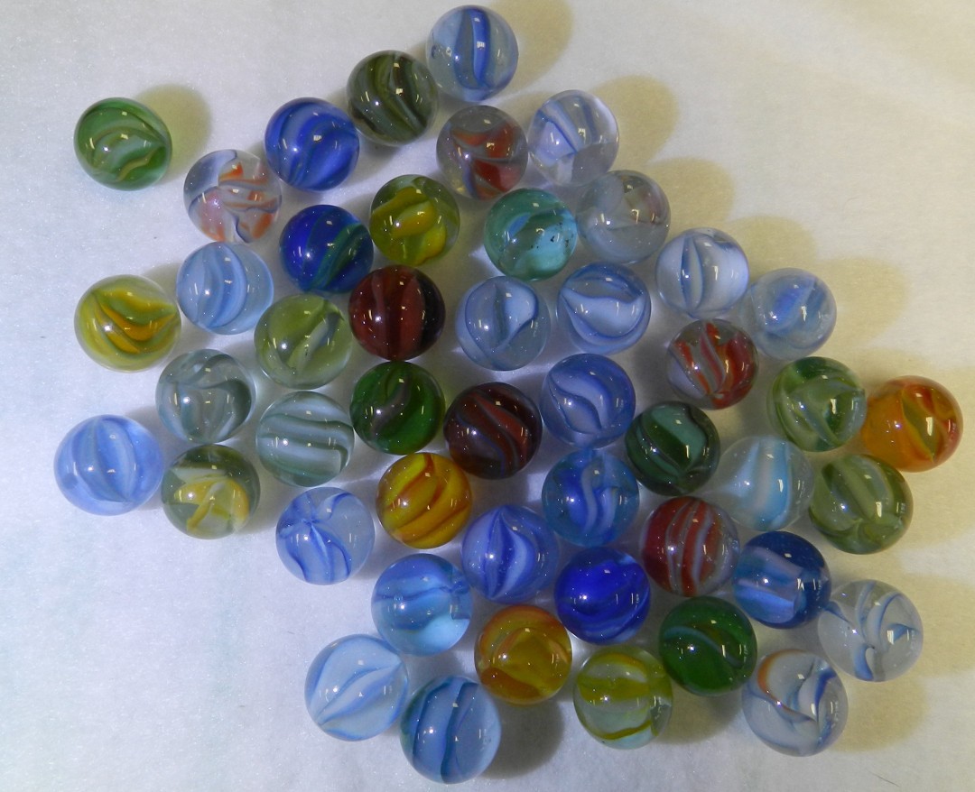#20763m Vintage Group or Bulk Lot of 45 Hybrid Cat’s Eye Marbles