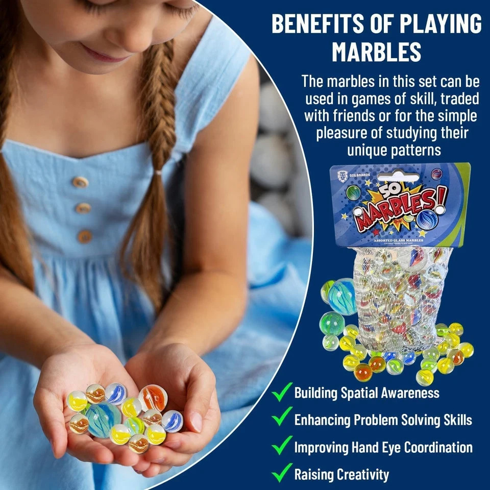 50pcs Retro Glass Marbles Set Classic Kids Game Toy Assorted Colors