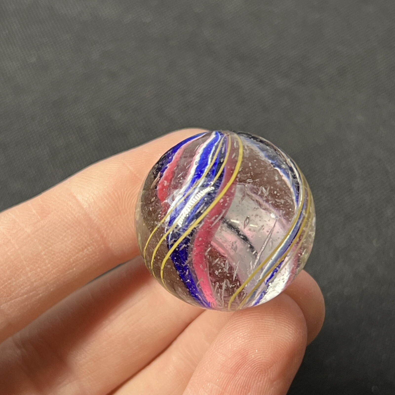 VTG German Handmade Solid Core Swirl Marble 1” Blue Pink Swirl