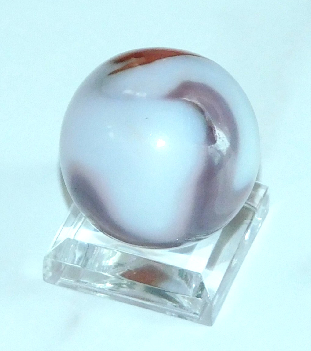 Vintage Marble Shooter Red Purple White Opaque Corkscrew Pontil 0.99″ #0-132