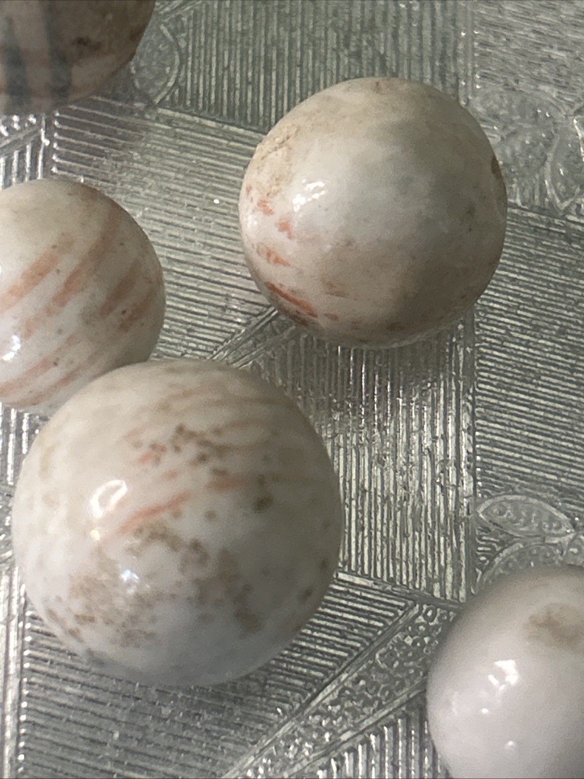 Antique 1850-1870 Hand Painted China Ceramic Marbles Stripes Lot Of 5 German