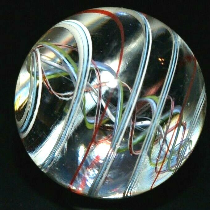 MASLACH? FINE? unsure GLASS MARBLE/1.264″-4 COLOR LATTICINIO TORNADO-CHERRY,TURQ