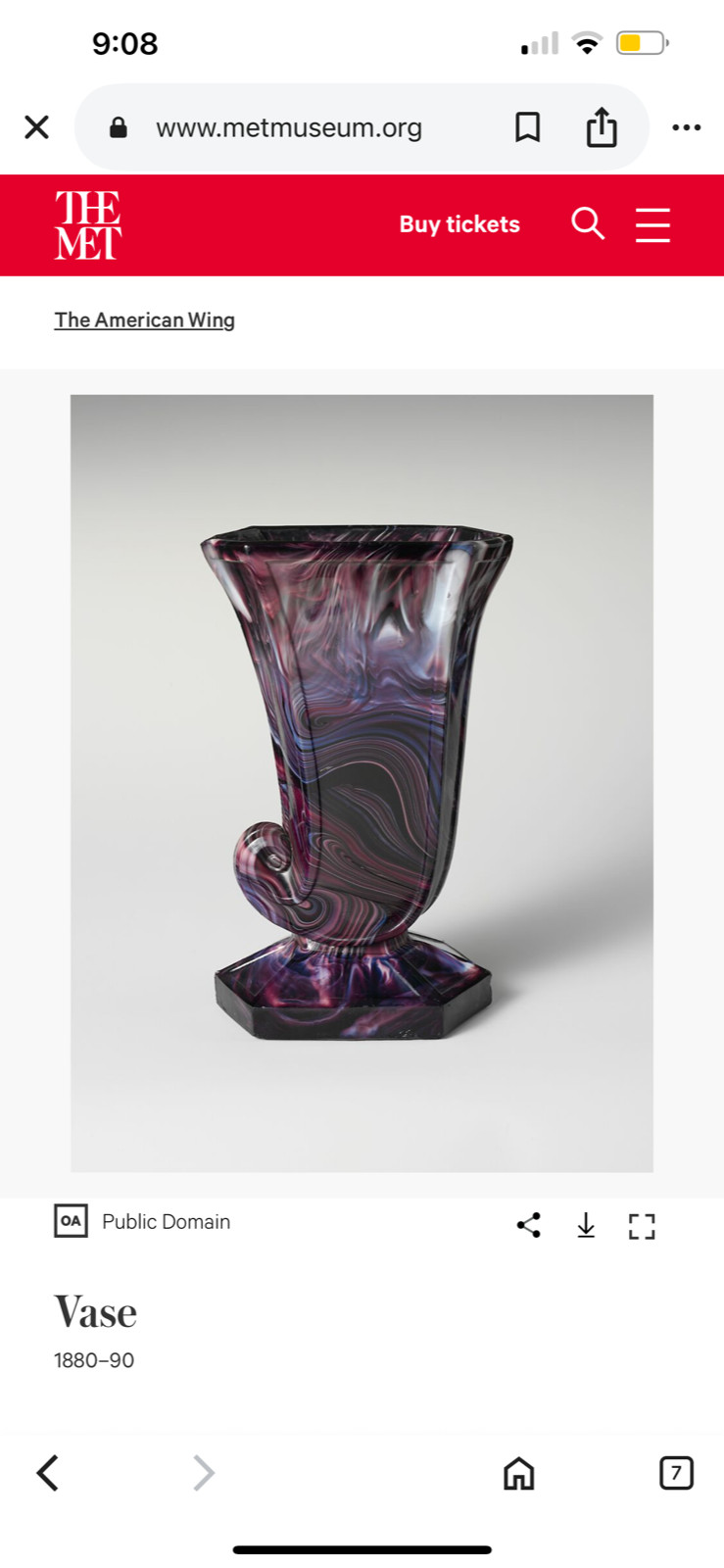 Antique 7″ Met Museum Pressed Purple Marble Glass Made in England 1880-90 Slag?