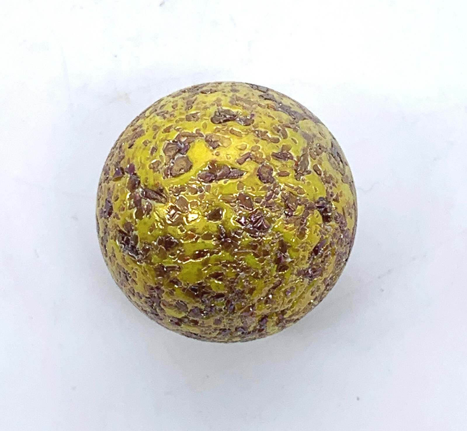 25mm Blowfish 1″ Shooter Glass Marbles Pk 5 Iridescent Yellow w Brown Frit Chips