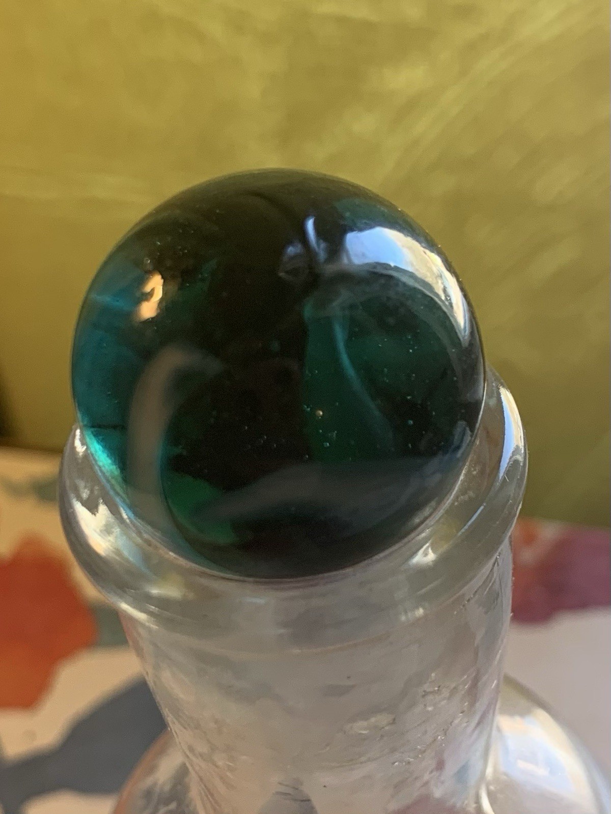 Transparent Teal Shooter Marble White Swirls Crease Pontil Mark 20 mm