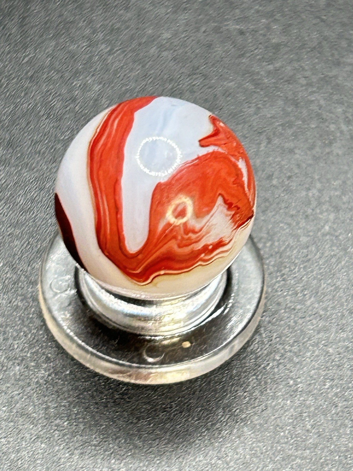 Vintage Akro Agate Silver Oxblood Marble Thick Oxblood Snake Pattern 0.629”
