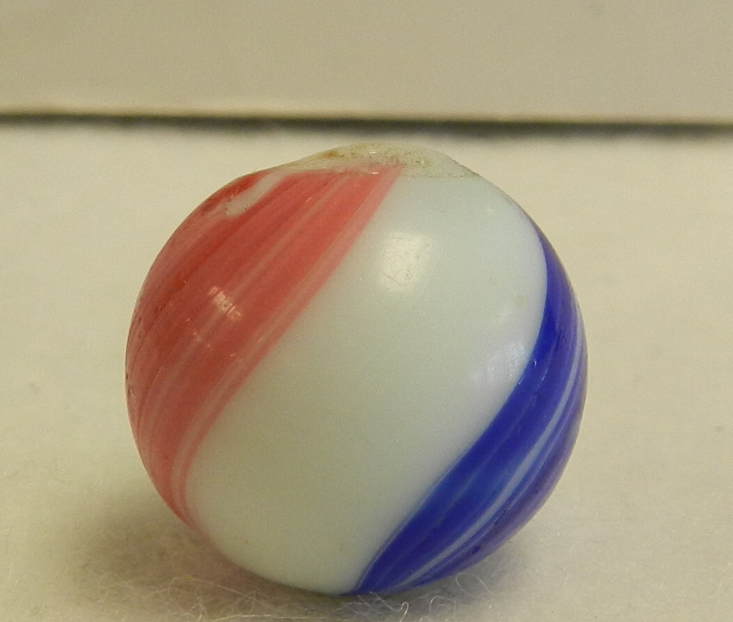 #18233m Nice Vintage German Handmade 2 Color Banded Opaque Marble .69 Inches