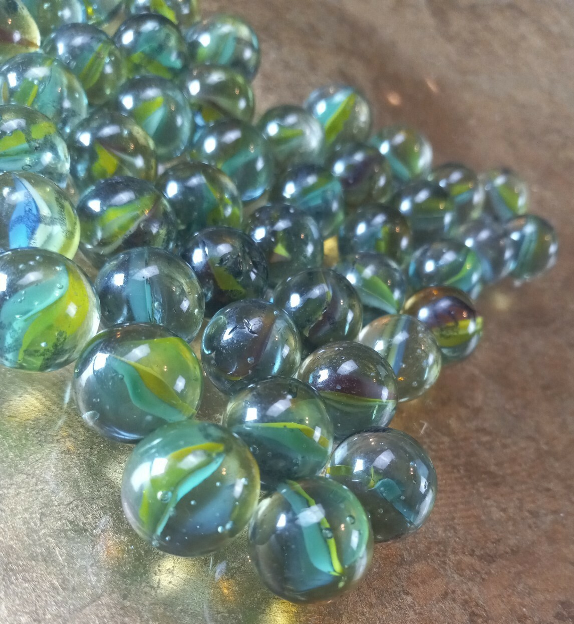 Vintage collection of 50 green glass marbles
