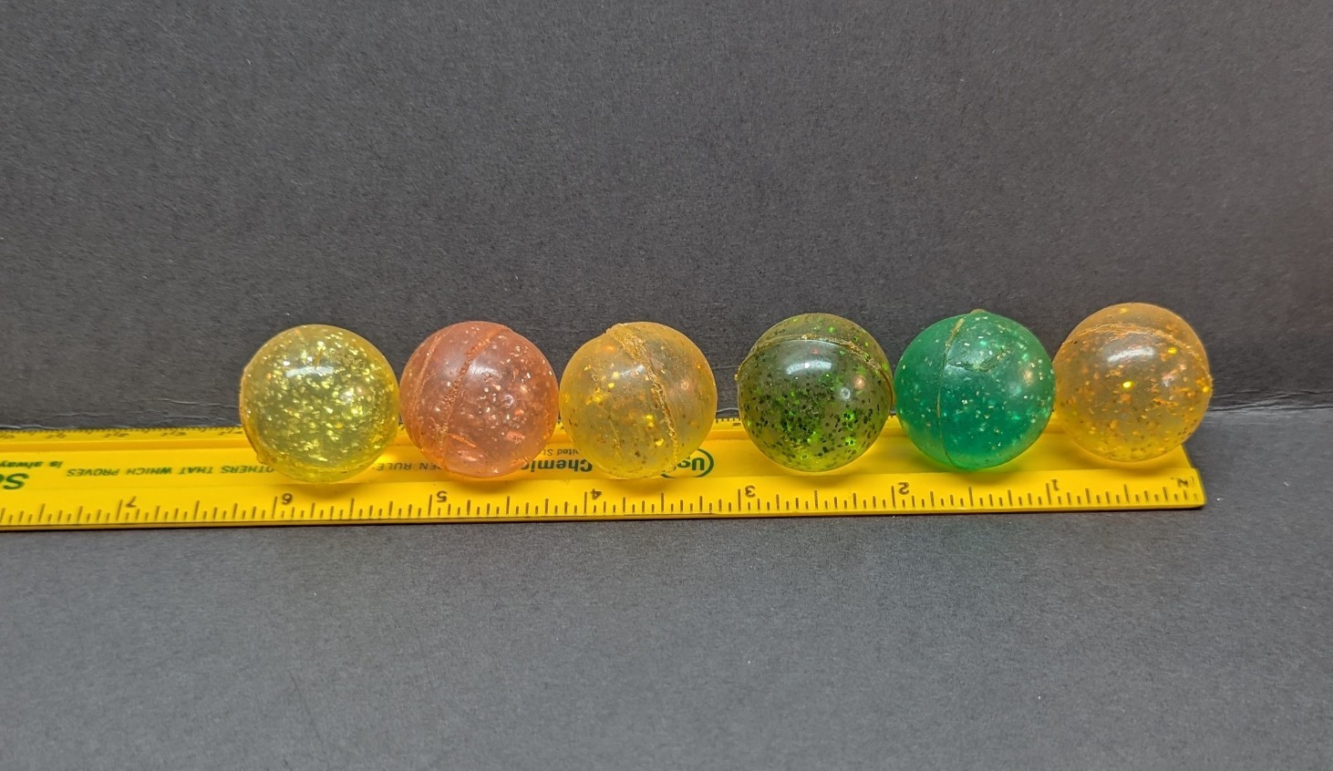 LOT OF 6 Bouncy Ball Yellow Gold Green Glitter Star Marble Made In Taiwan