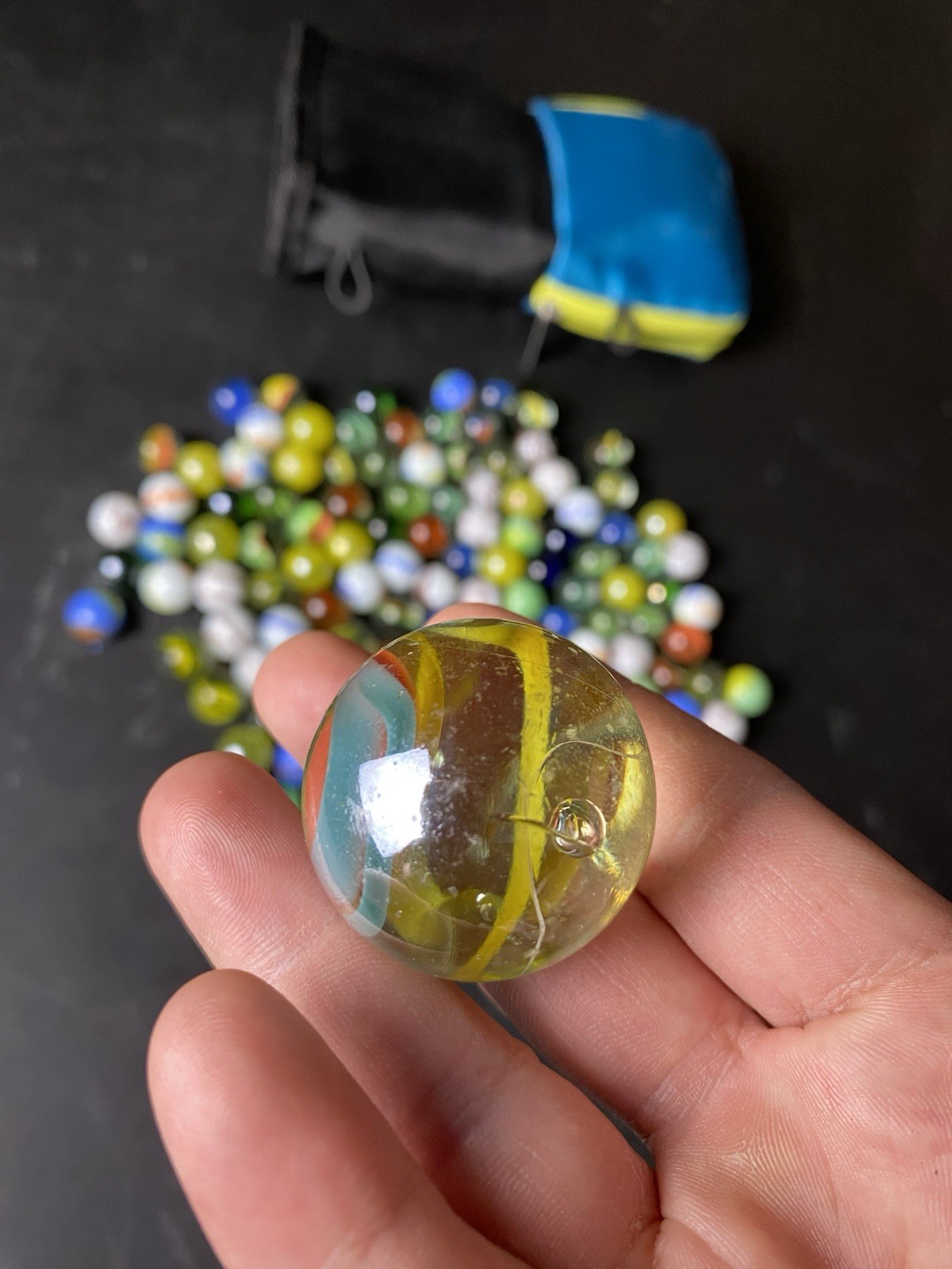 Vintage Glass Marbles Lot 1 LB Mixed Swirl Cat Eye Assorted Colors Some Big Ones