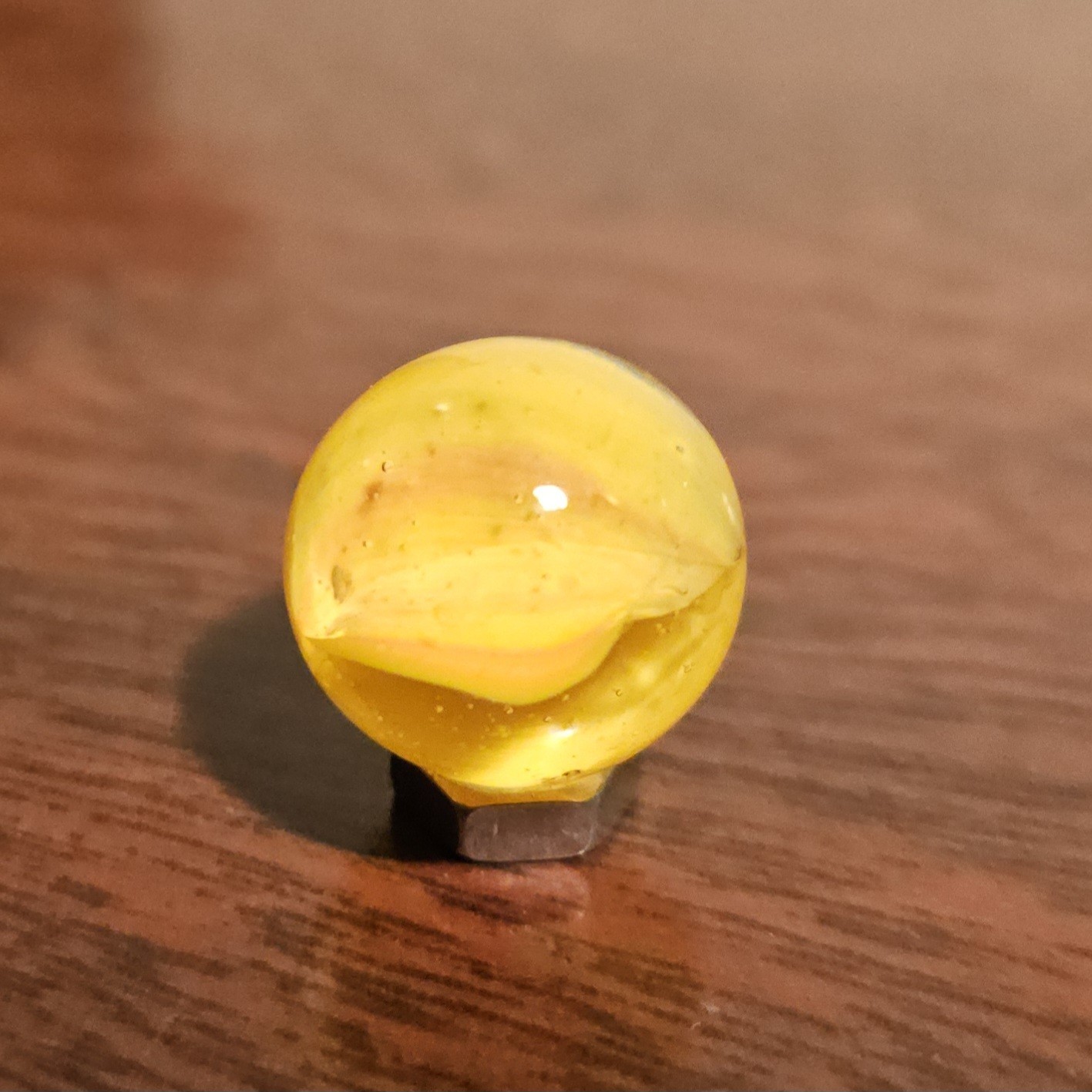 Vintage CE Bogard Cadmium Glow Yellow 4-Lobe Floppy .625″ Glass Marble