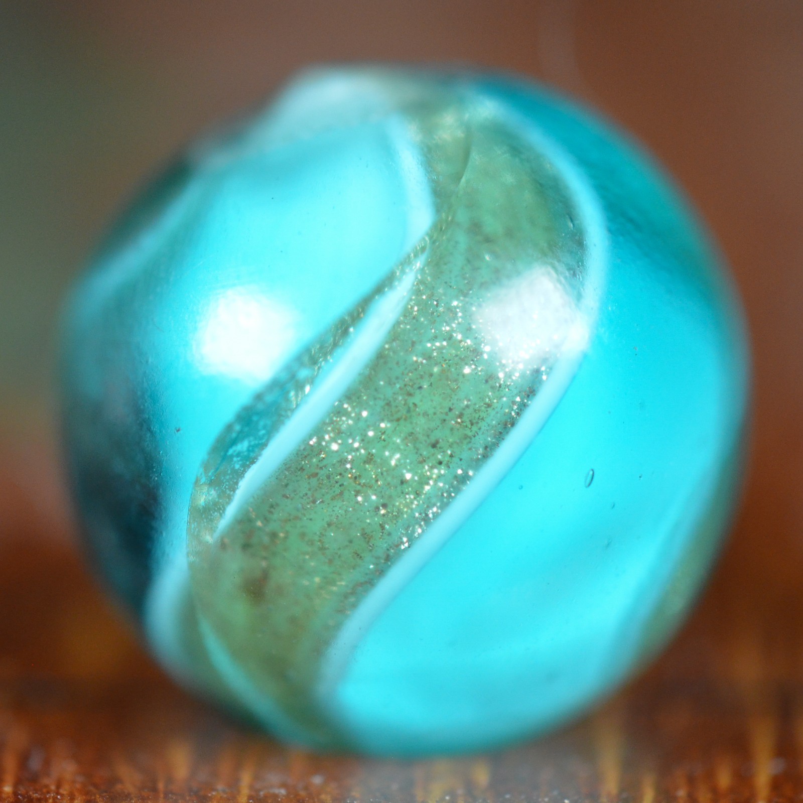 Handmade Aqua Blue Base Glass Ribbon Lutz, 0.69 in, Mint, Annealing Crack, S1610