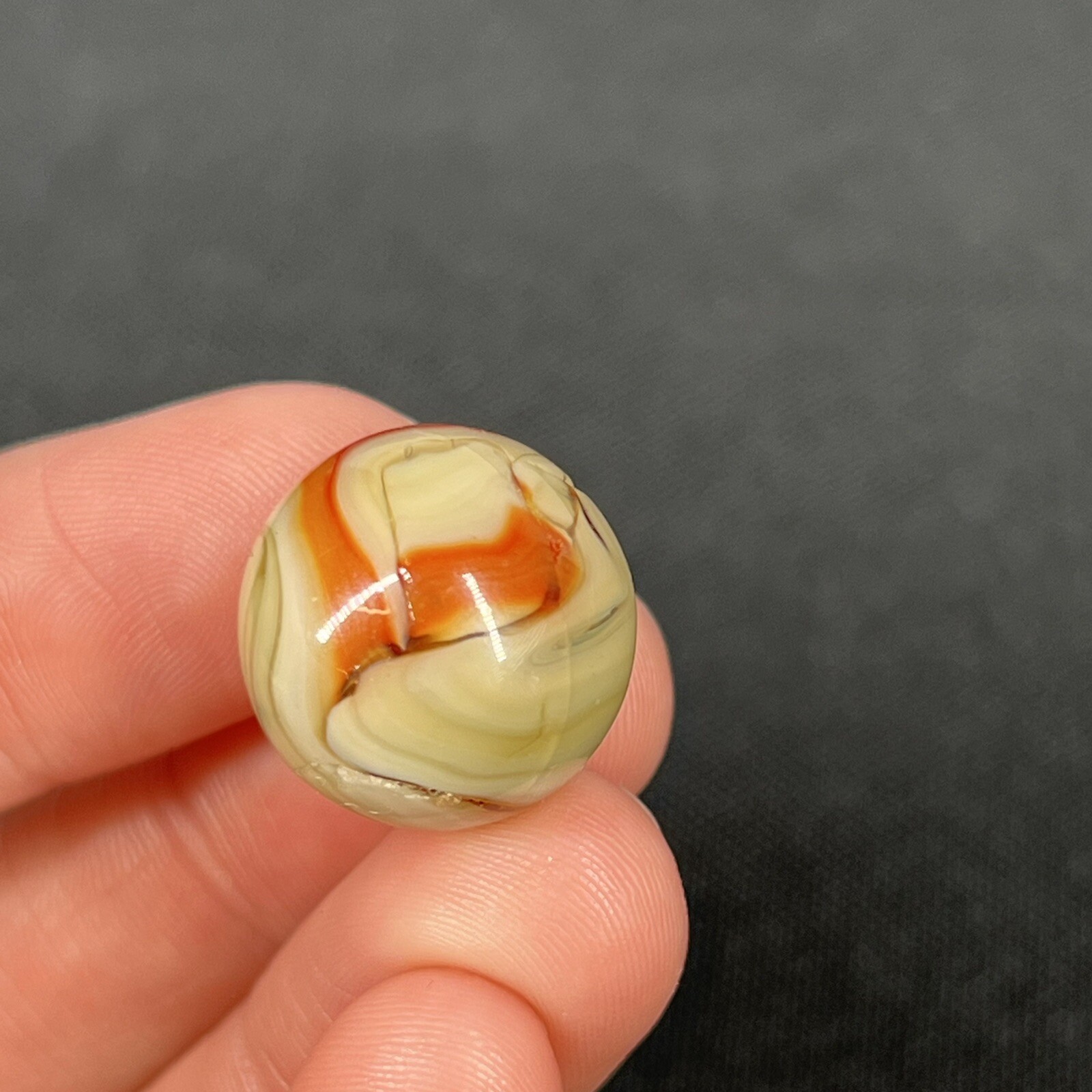 Vintage Agate Christensen Peltier Art Glass Swirl Marble .6” Swampy Orange
