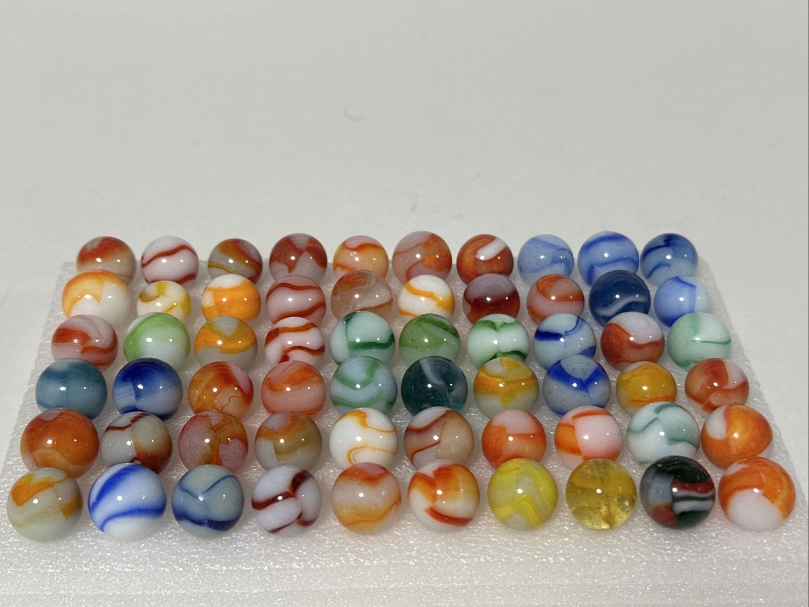 419 Mixed Lot Of 60 Vintage Peltier Rainbo Marbles!