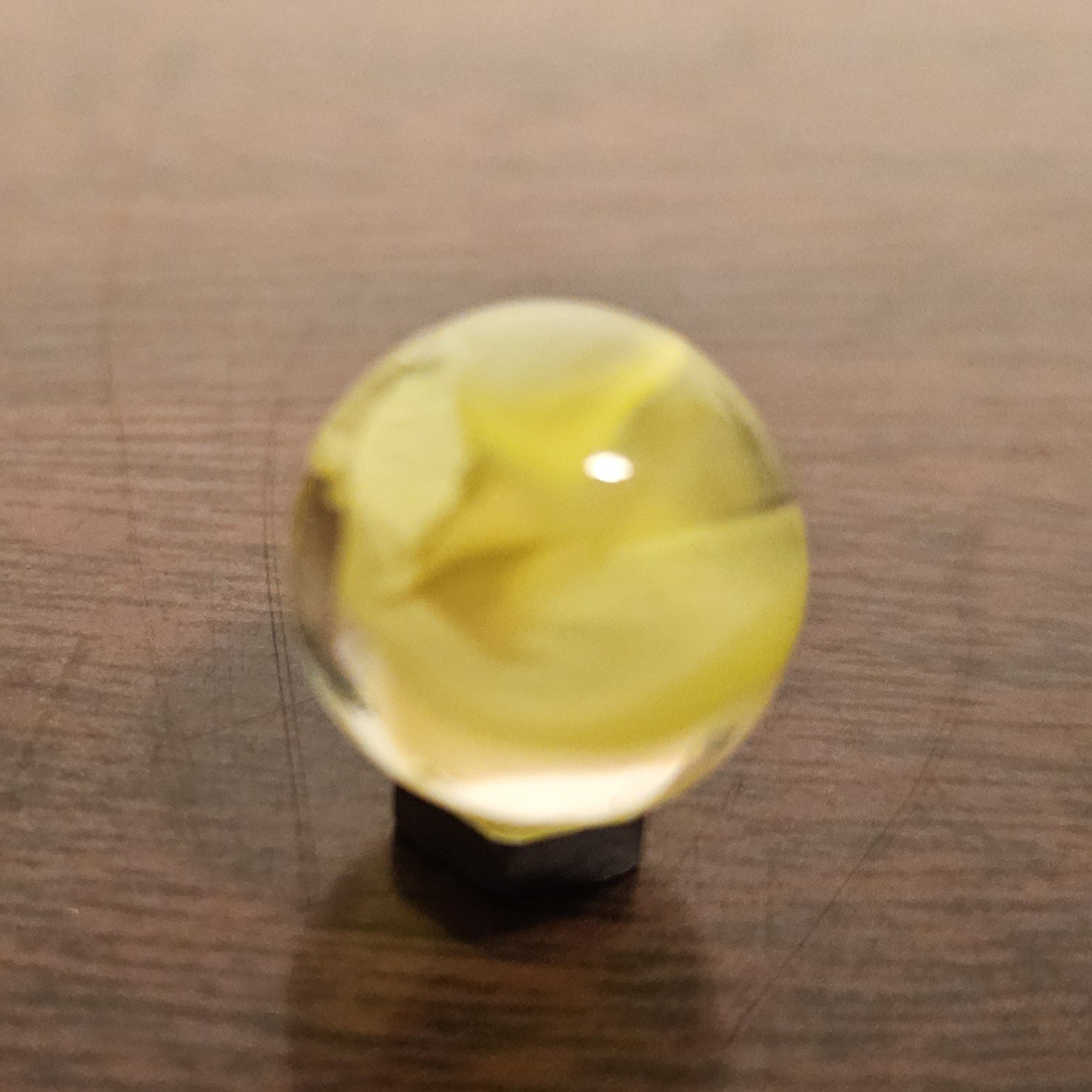 C E Bogard Yellow 4- Lobe Floppy Cats Eye Clear Glass .625 Marble