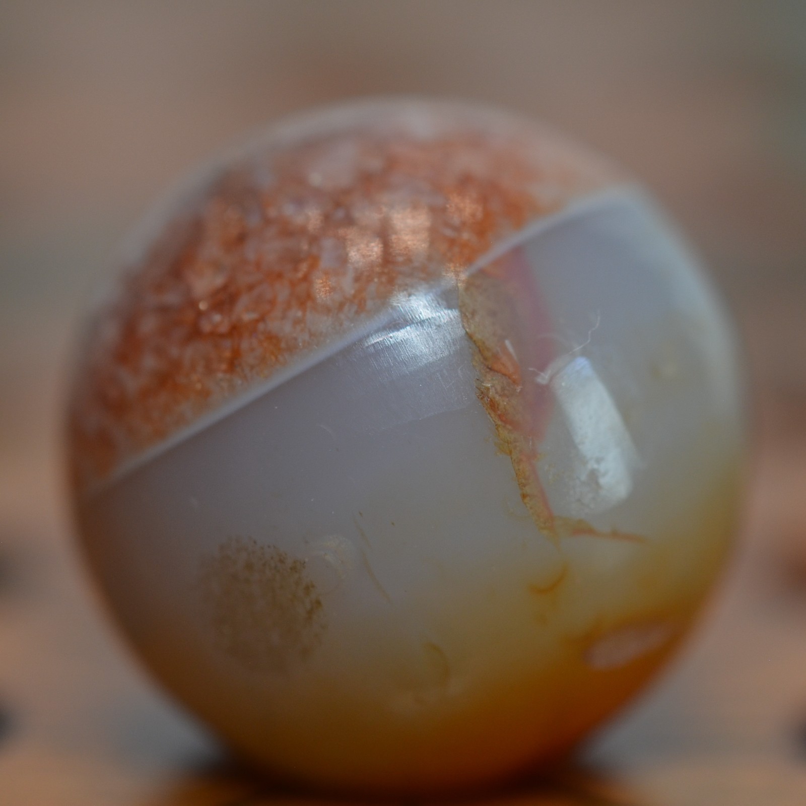 Handmade Bullseye Faceted Agate Marble, 0.83 in, NM+, Germany, 1860-1920, S1565