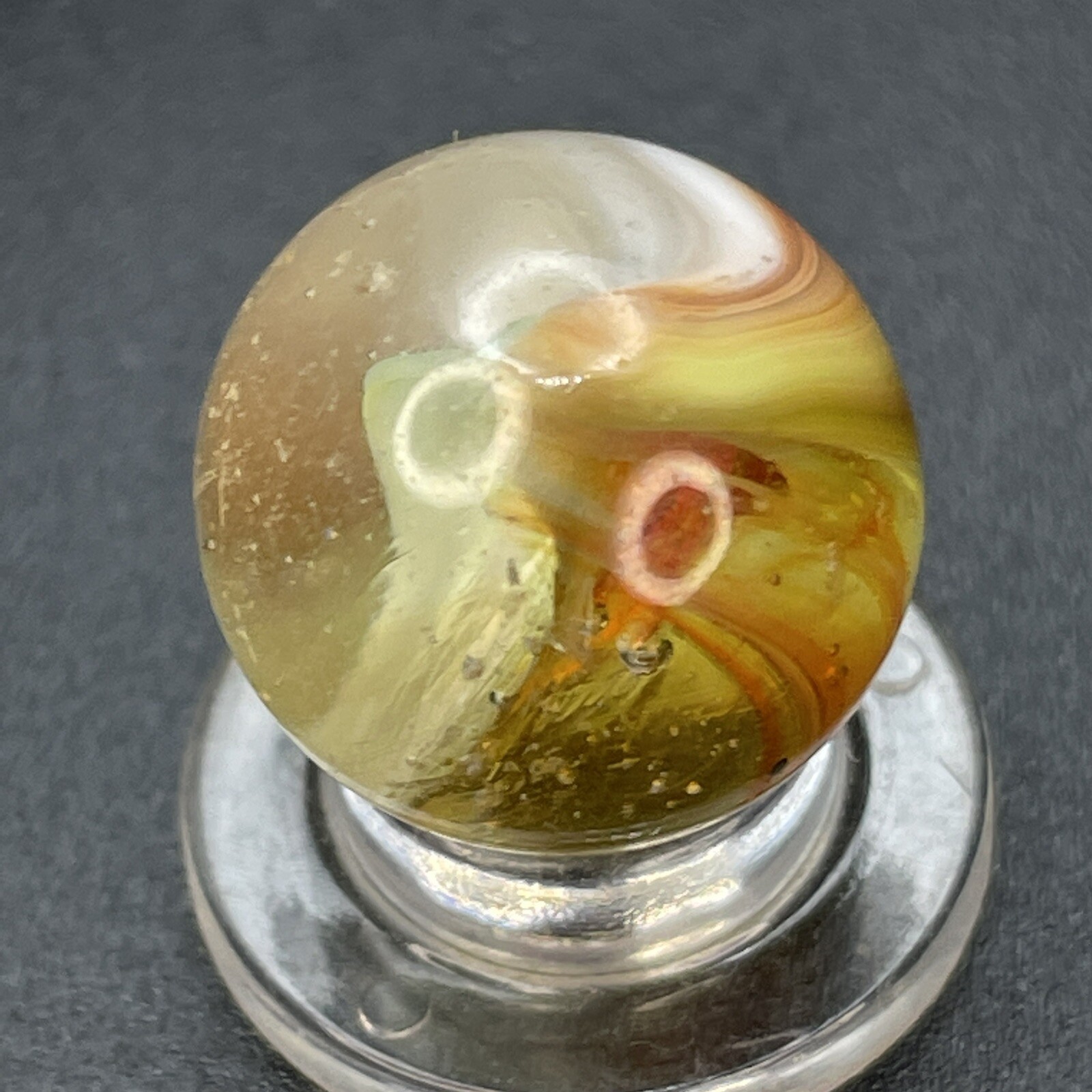 Master Marble Sunburst Clear Glass Core White Brown Orange Vintage Marbles 0.629