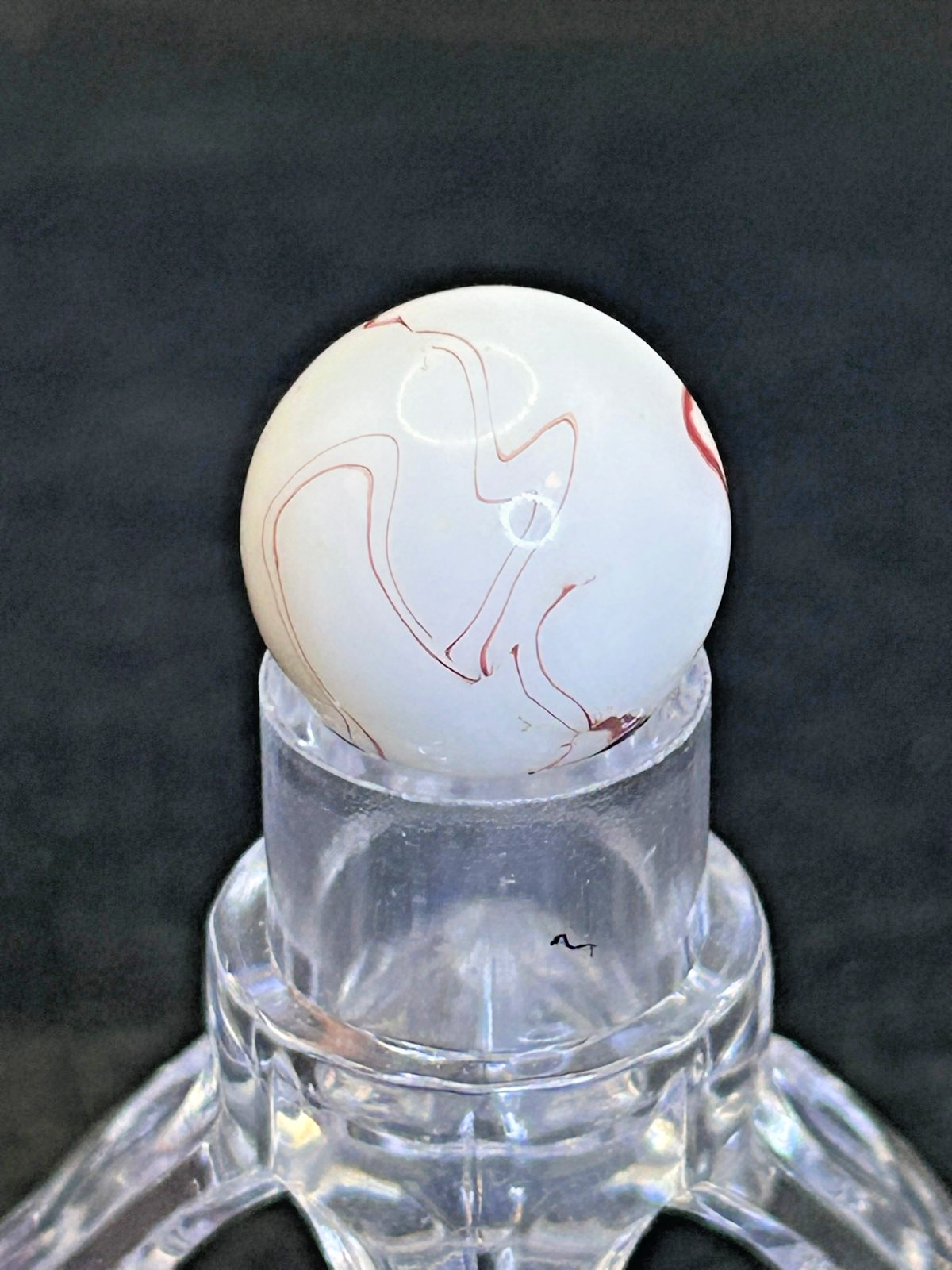 Vintage Akro Agate “The Thinker” Oxblood Red/White Swirl Marble .64″ Mint, #OB5